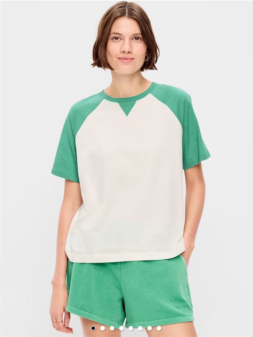 Old Navy Vintage Cream Top with Green Raglan Sleeves